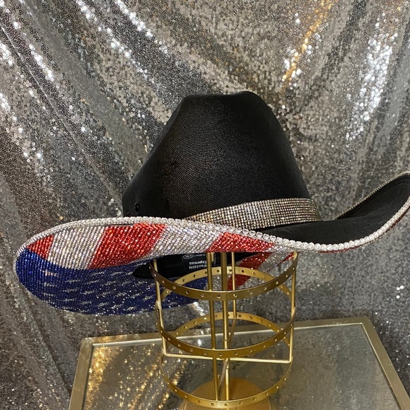 Rhinestone Cowboy Hat in American Flag USA in White main image 7